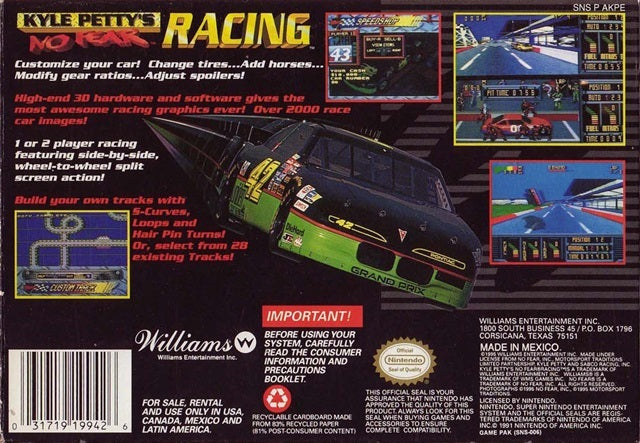 Kyle Petty's No Fear Racing - (SNES) Super Nintendo [Pre-Owned] Video Games Williams   