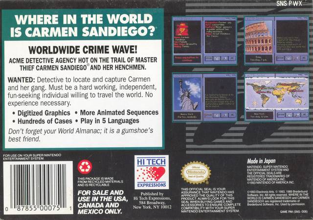 Where in the World is Carmen Sandiego? - (SNES) Super Nintendo [Pre-Owned] Video Games Hi Tech Expressions   