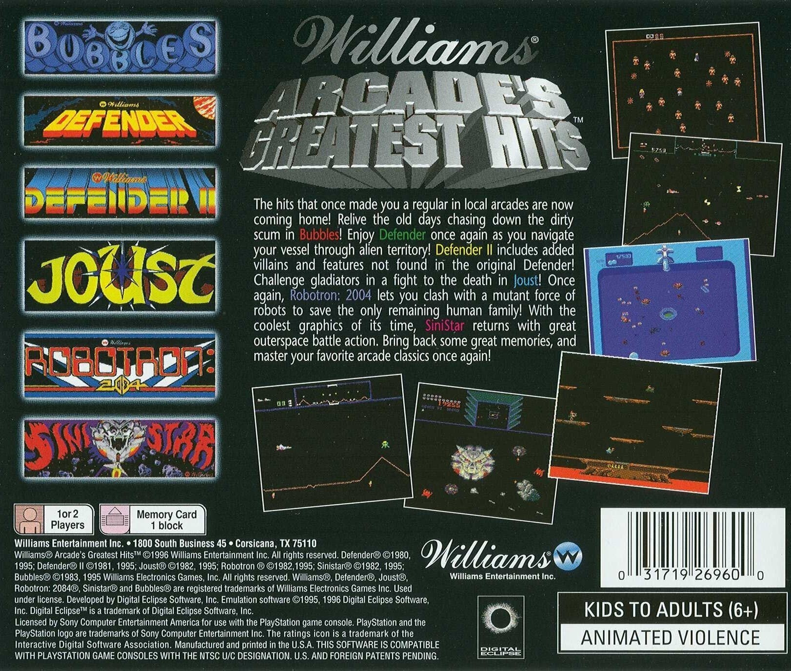 Williams Arcade's Greatest Hits - (PS1) PlayStation 1 [Pre-Owned] Video Games Midway