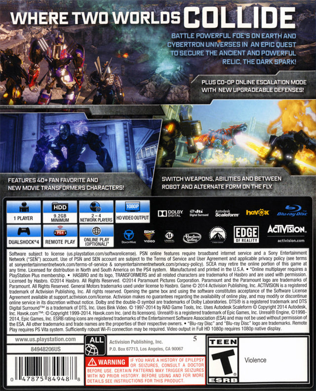 Transformers: Rise of the Dark Spark - (PS4) PlayStation 4 [Pre-Owned] Video Games Activision
