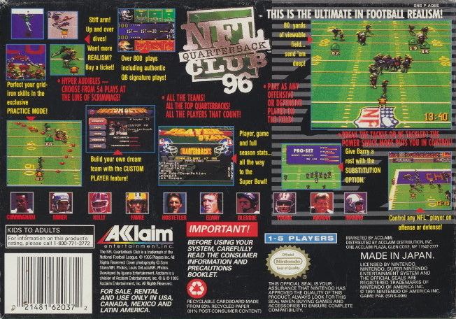 NFL Quarterback Club 96 - (SNES) Super Nintendo [Pre-Owned] Video Games Acclaim   