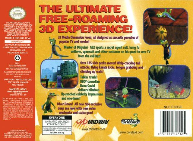 Gex 64: Enter the Gecko - (N64) Nintendo 64 Video Games Midway   