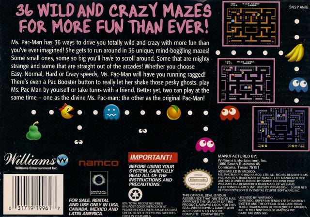 Ms. Pac-Man - (SNES) Super Nintendo [Pre-Owned] Video Games Williams   