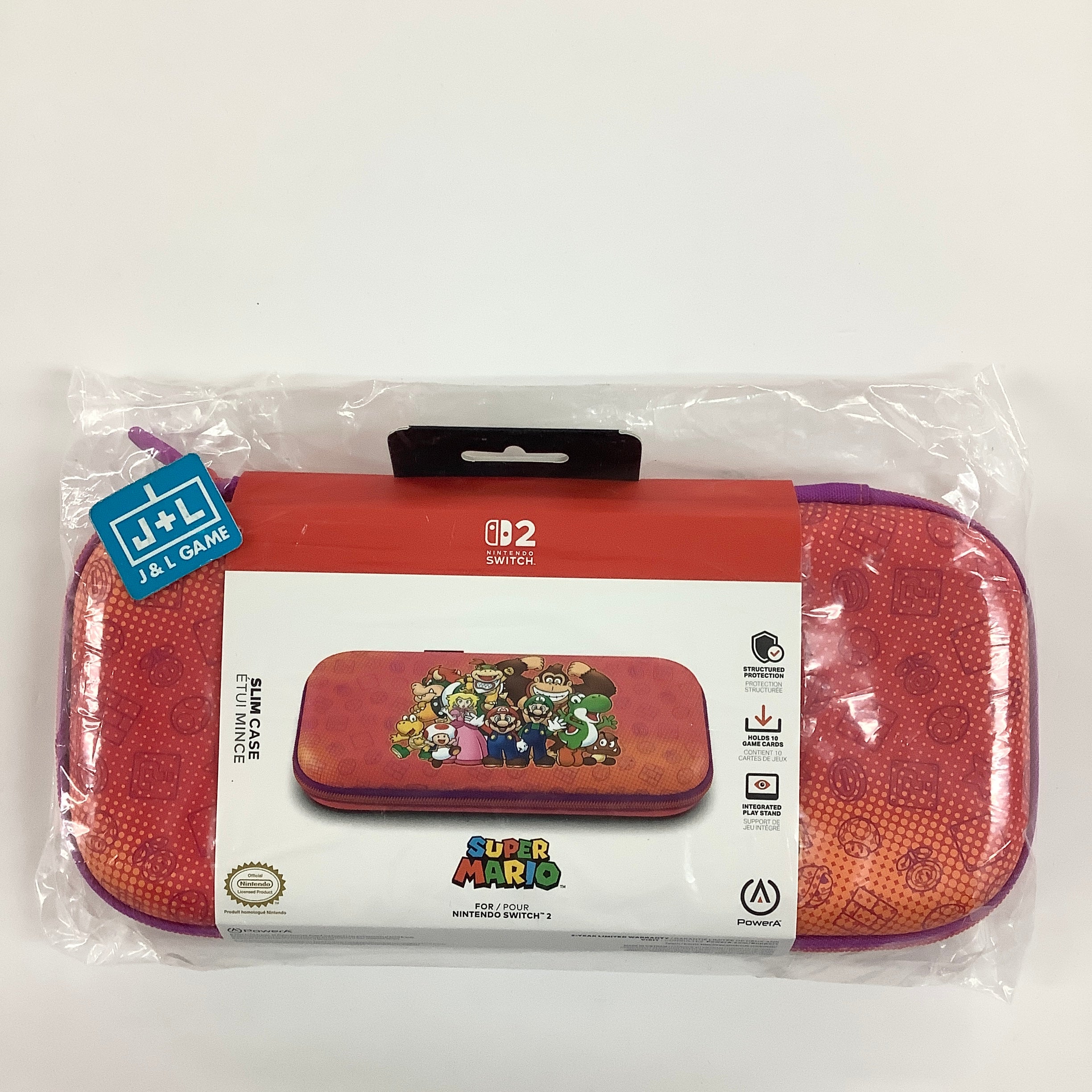 PowerA Slim Case Protective Case, Holds 10 Game Cards, Padded Screen Protector, Built-in Play Stand (Mario and Friends) - (NS2) Nintendo Switch 2