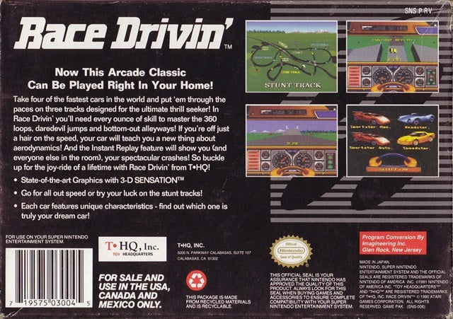 Race Drivin' - (SNES) Super Nintendo [Pre-Owned] Video Games THQ   