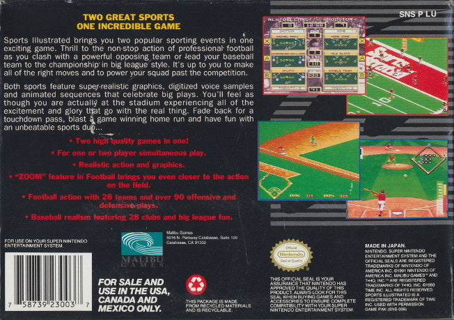 Sports Illustrated: Championship Football & Baseball - (SNES) Super Nintendo [Pre-Owned] Video Games Malibu   