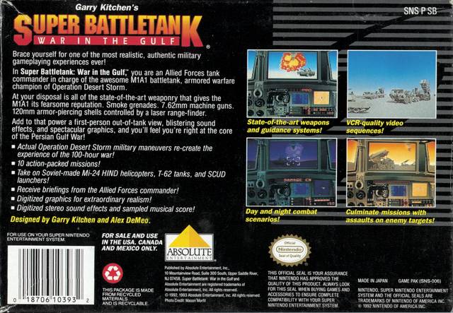 Garry Kitchen's Super Battletank: War in the Gulf - (SNES) Super Nintendo [Pre-Owned] Video Games Absolute Entertainment   