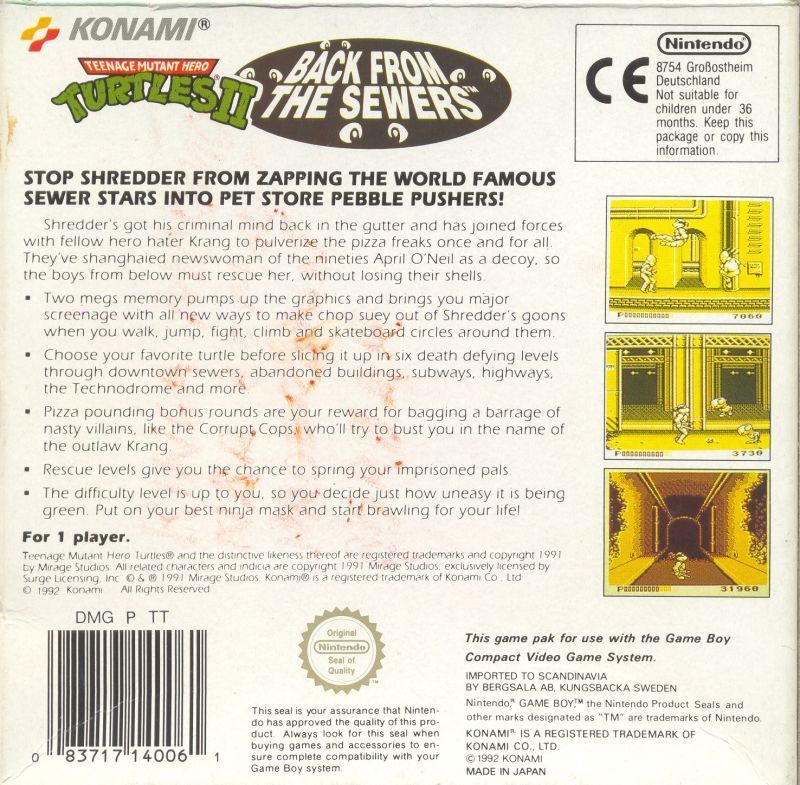 Teenage Mutant Ninja Turtles II: Back From The Sewers - (GB) Game Boy [Pre-Owned] (European Import) Video Games Konami   