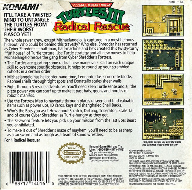Teenage Mutant Ninja Turtles 3: Radical Rescue - (GB) Game Boy [Pre-Owned] Video Games Konami   