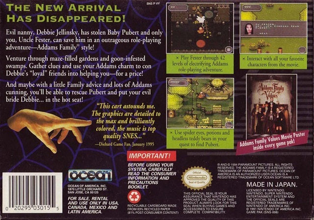 Addams Family Values - (SNES) Super Nintendo [Pre-Owned] Video Games Ocean   
