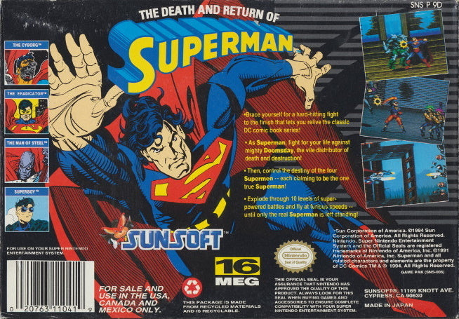 The Death and Return of Superman - (SNES) Super Nintendo [Pre-Owned] Video Games SunSoft   