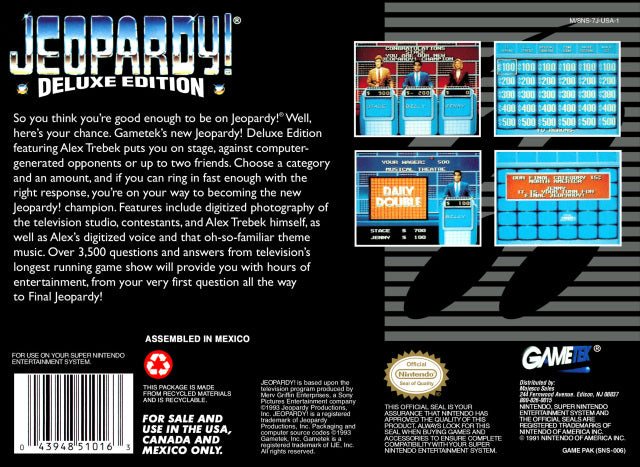 Jeopardy! Deluxe Edition - (SNES) Super Nintendo [Pre-Owned] Video Games GameTek