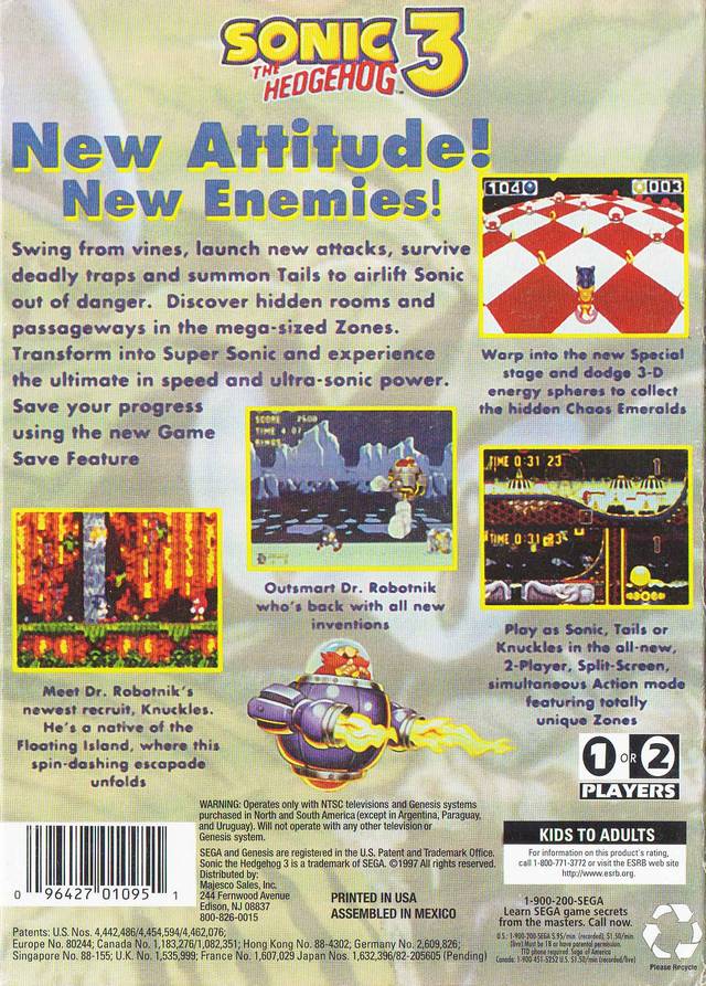 Sonic the Hedgehog 3 (Mega Hit Series) - (SG) SEGA Genesis [Pre-Owned] Video Games SEGA   
