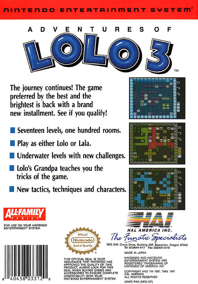 Adventures of Lolo 3 - (NES) Nintendo Entertainment System [Pre-Owned] Video Games HAL Labs   