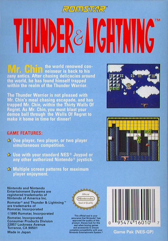 Thunder & Lightning - (NES) Nintendo Entertainment System [Pre-Owned] Video Games Romstar   