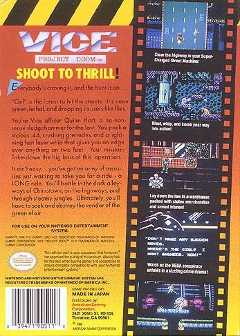 Vice: Project Doom - (NES) Nintendo Entertainment System [Pre-Owned] Video Games Sammy Studios
