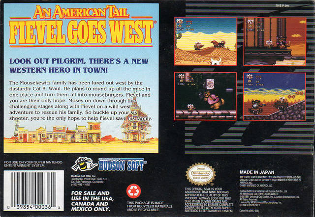 An American Tail: Fievel Goes West - (SNES) Super Nintendo [Pre-Owned] Video Games SunSoft   