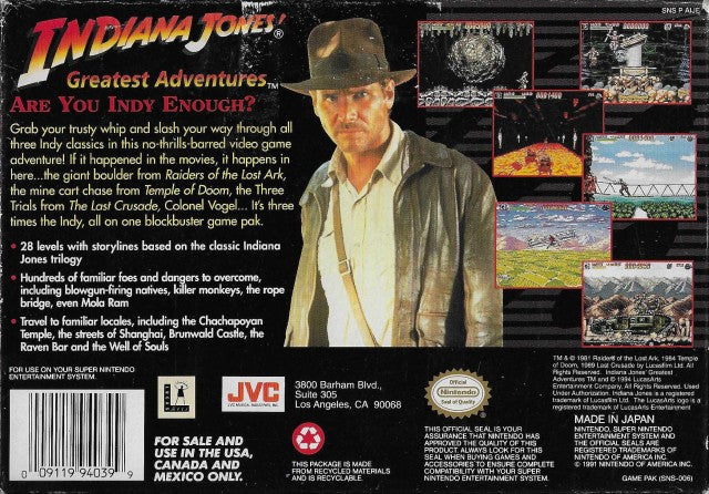 Indiana Jones' Greatest Adventures - (SNES) Super Nintendo [Pre-Owned] Video Games THQ