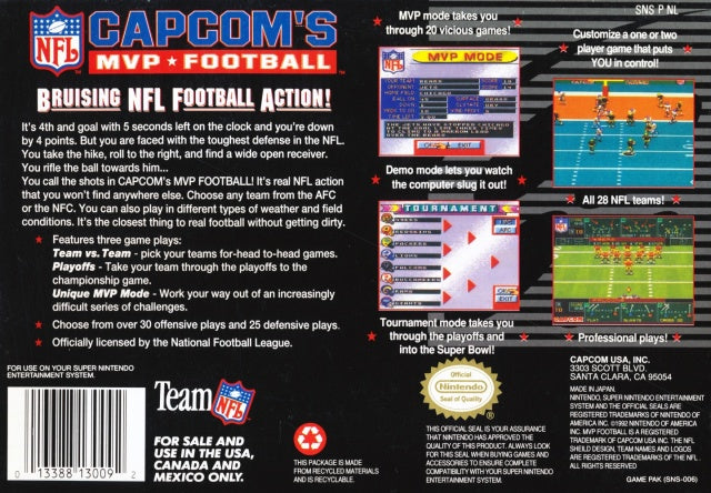 Capcom's MVP Football - (SNES) Super Nintendo [Pre-Owned] | J&L Game