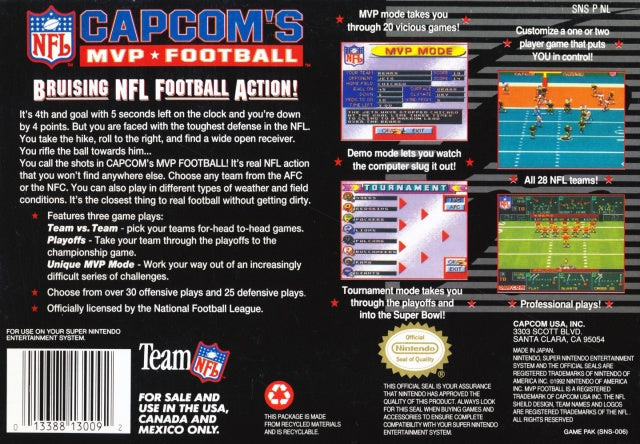 Capcom's MVP Football - (SNES) Super Nintendo [Pre-Owned] Video Games Capcom   