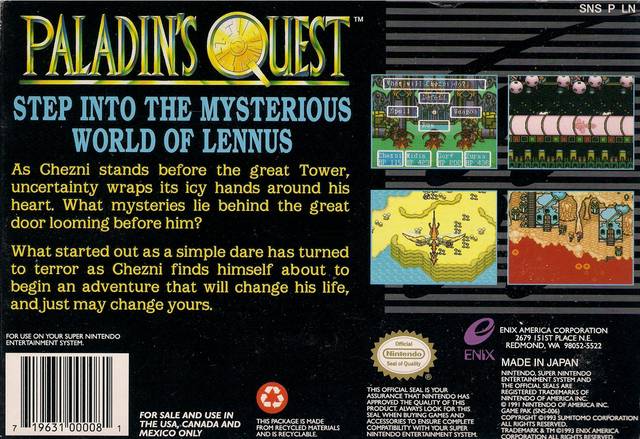 Paladin's Quest - (SNES) Super Nintendo [Pre-Owned] Video Games Enix America, Inc.   