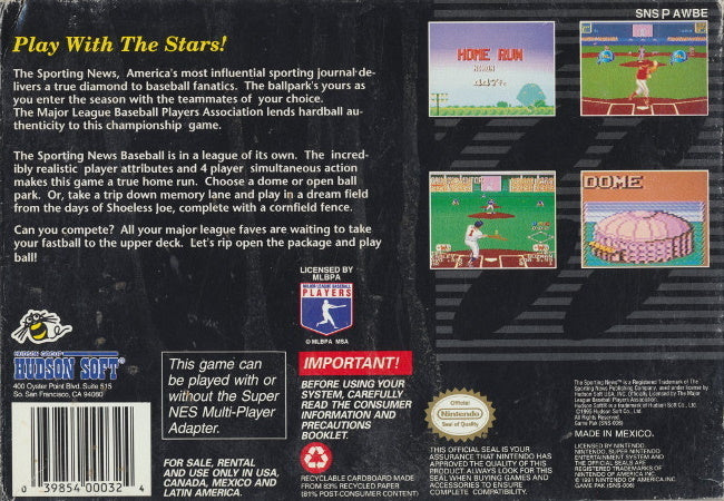 The Sporting News: Baseball - (SNES) Super Nintendo [Pre-Owned] Video Games Hudson Soft   