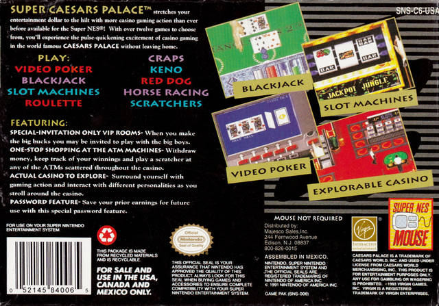 Super Caesars Palace - (SNES) Super Nintendo [Pre-Owned] | J&L Game
