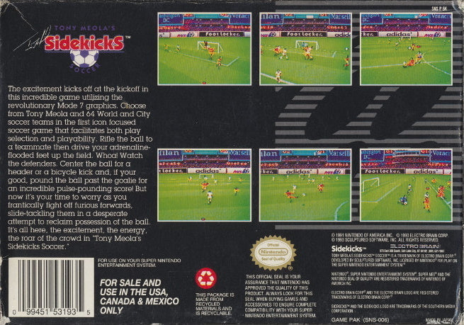 Tony Meola's Sidekicks Soccer - (SNES) Super Nintendo [Pre-Owned] Video Games Electro Brain   