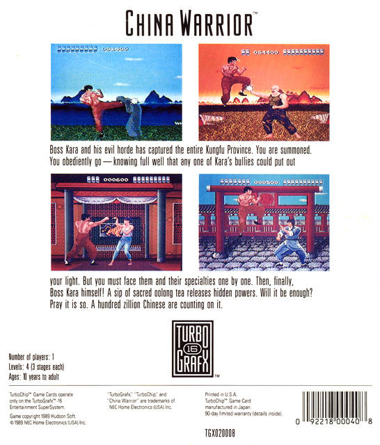 China Warrior - (TG16) TurboGrafx-16 [Pre-Owned] Video Games Hudson