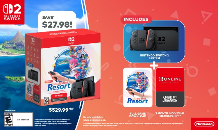 Nintendo Switch 2 + Nintendo Switch Sports Resort (Includes 3-month NSO Individual Membership 2027) - (NS2) Nintendo Switch 2 Consoles Nintendo