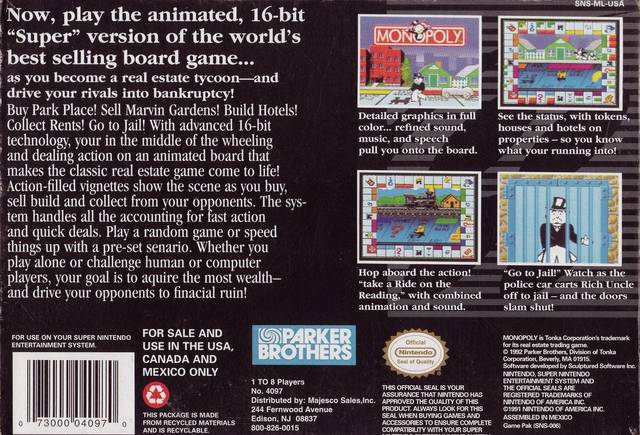 Monopoly - (SNES) Super Nintendo [Pre-Owned] Video Games Parker Brothers   