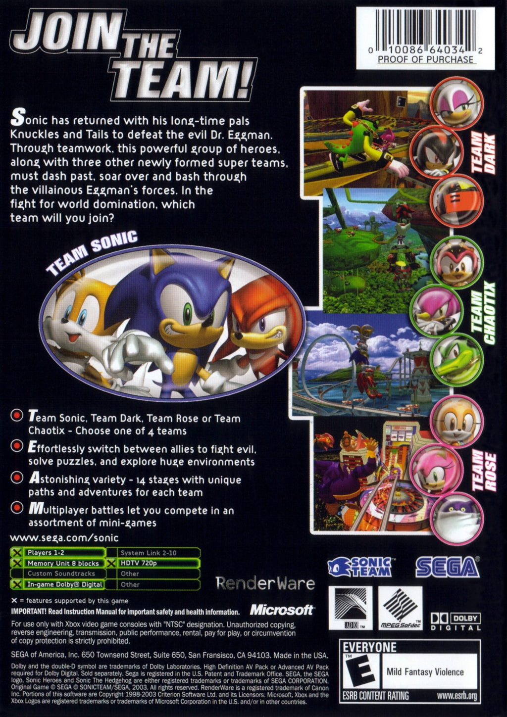 Sonic Heroes - (XB) Xbox [Pre-Owned] | J&L Game
