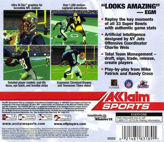 NFL Quarterback Club 2000 - (DC) SEGA Dreamcast [Pre-Owned] Video Games Acclaim   