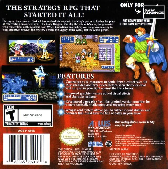 Shining Force: Resurrection of the Dark Dragon - (GBA) Game Boy Advance [Pre-Owned] Video Games Atlus