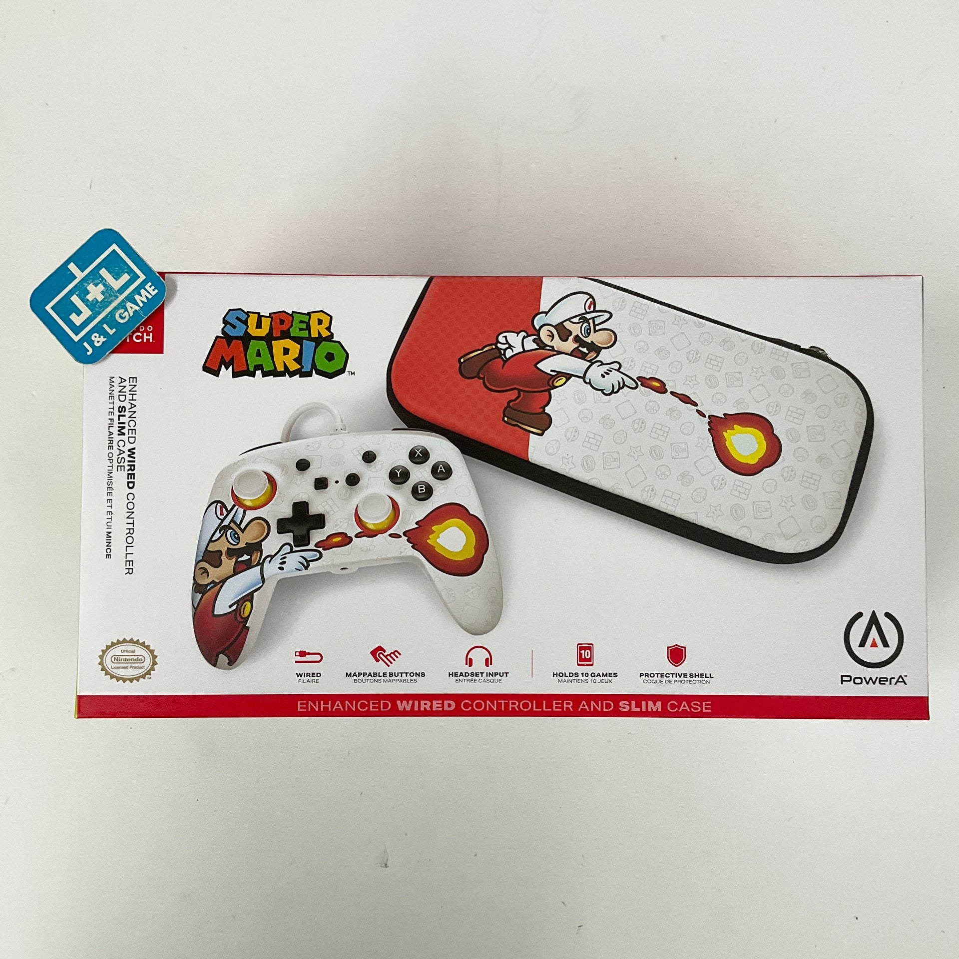 PowerA Enhanced Wired Controller and Slim Case (Mario Fireball