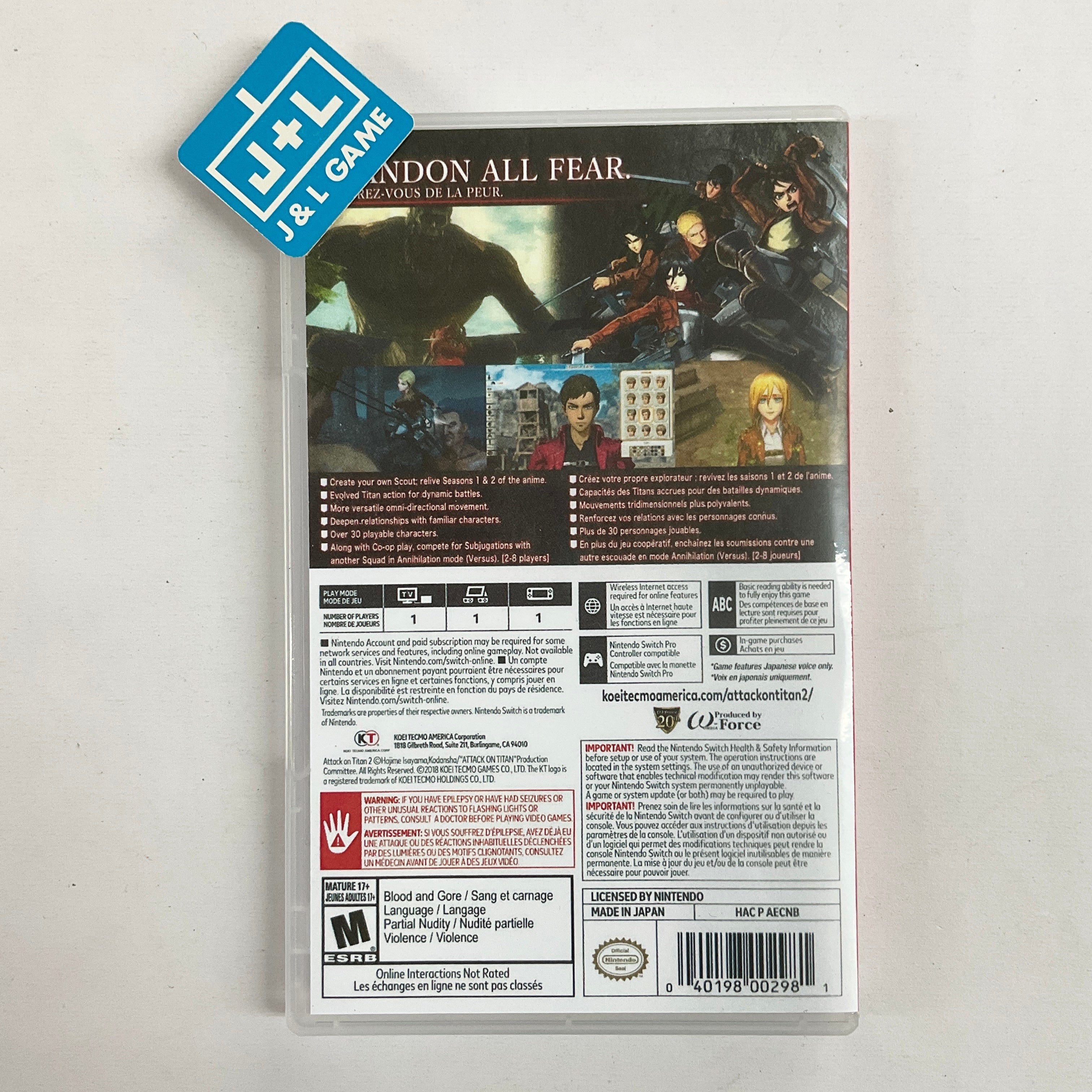 Attack on Titan 2 - (NSW) Nintendo Switch [Pre-Owned] Video Games Koei Tecmo Games   