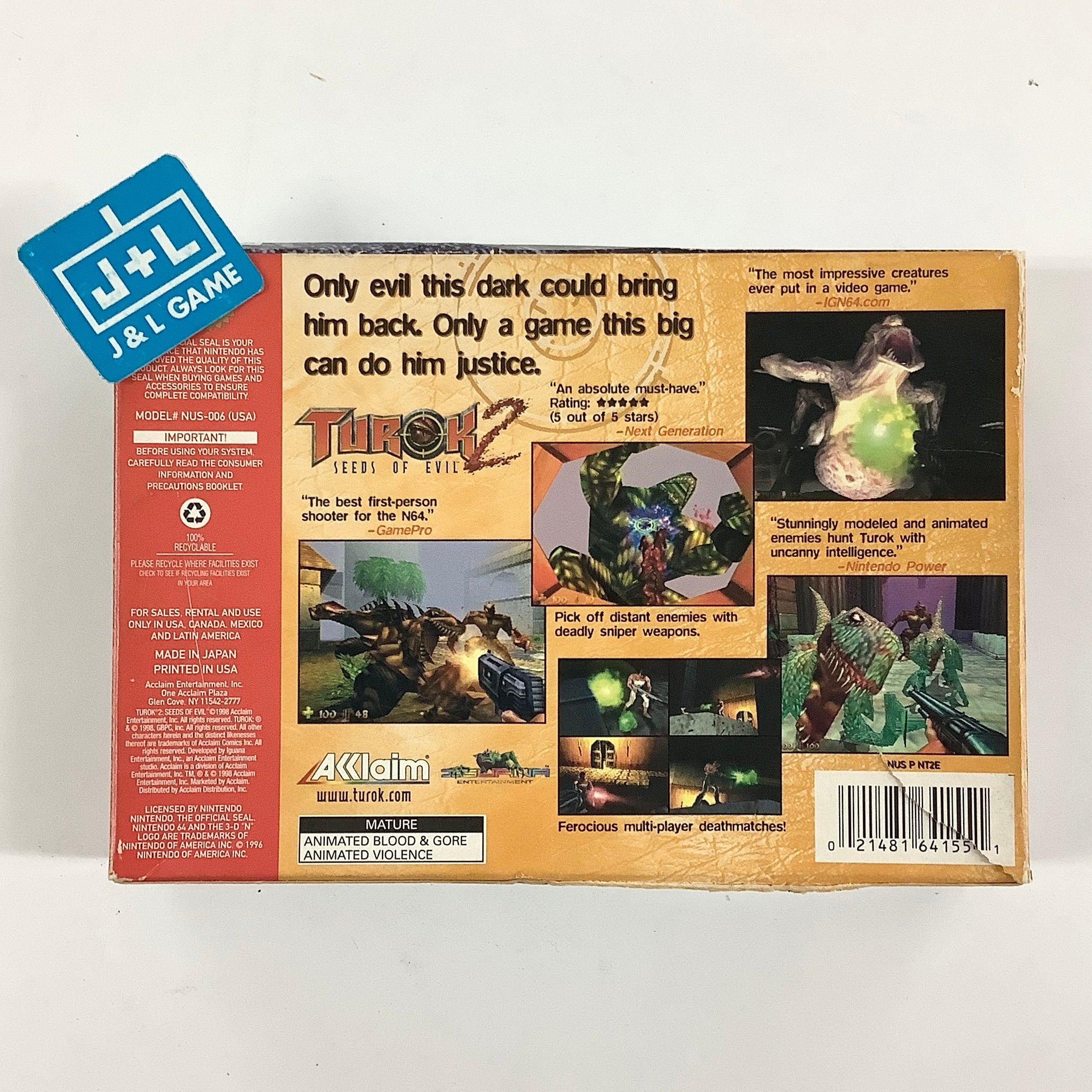 Turok 2: Seeds of Evil - (N64) Nintendo 64 [Pre-Owned] Video Games Acclaim