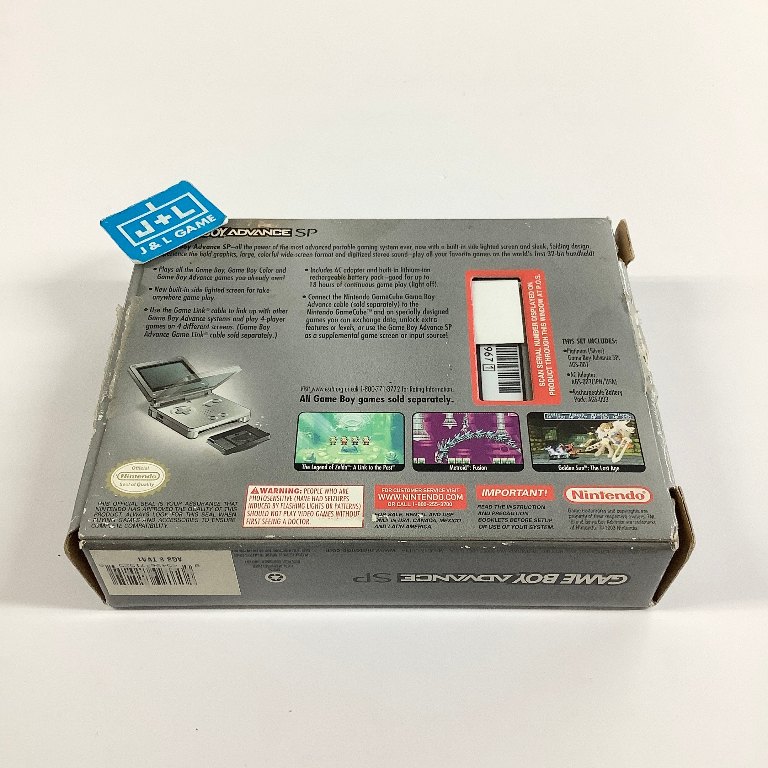 Nintendo Game Boy Advance SP Console AGS-001 (Silver) - (GBA) Game Boy Advance SP [Pre-Owned]
