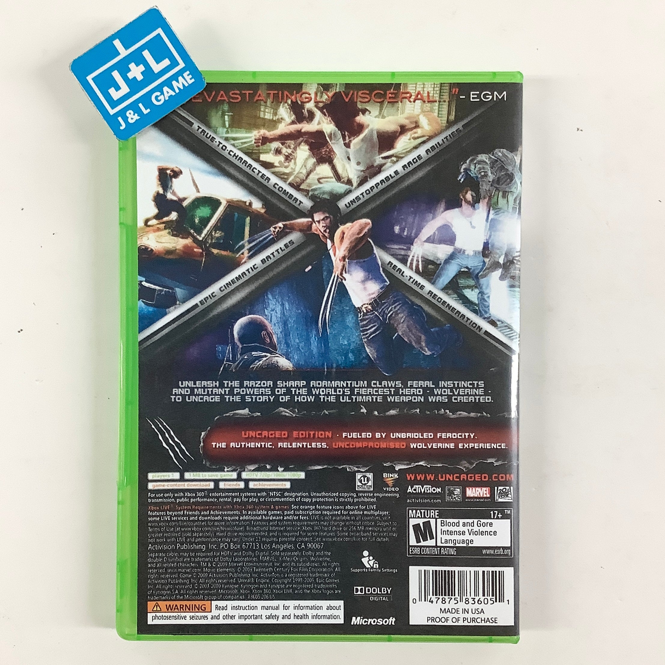 X-Men Origins: Wolverine (Uncaged Edition) - Xbox 360 [Pre-Owned] Video Games Activision