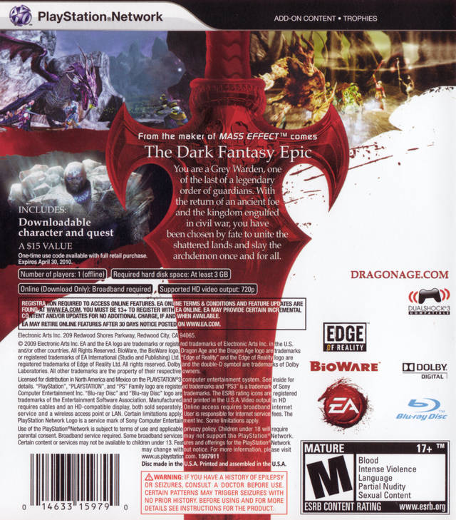 Dragon Age: Origins - (PS3) PlayStation 3 [Pre-Owned] Video Games Electronic Arts   