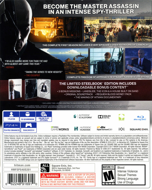 Hitman: The Complete First Season (Steelbook Edition) - (PS4) PlayStation 4 [Pre-Owned] Video Games Square Enix   