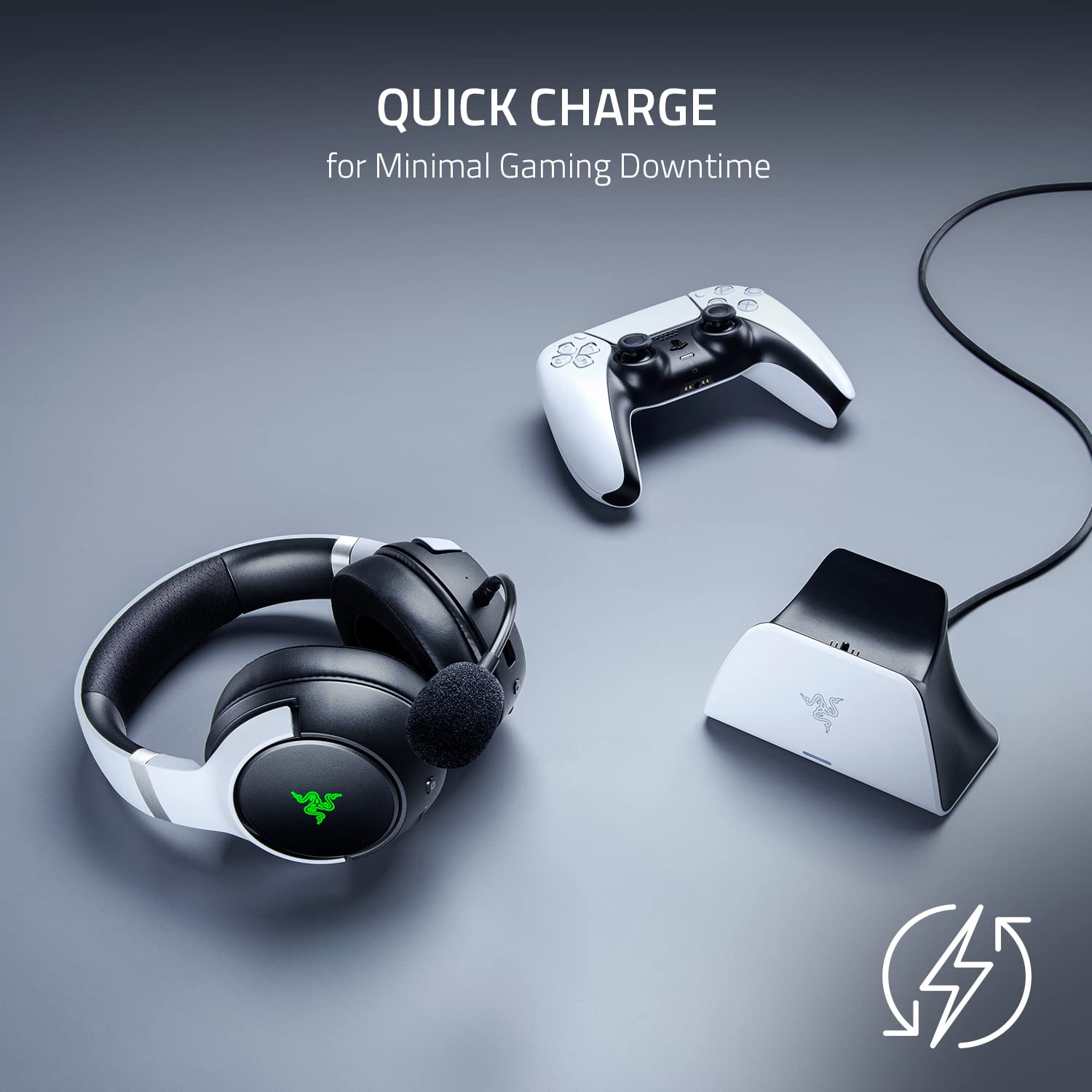 Razer Quick Charging Stand - Curved Cradle Design Matches PS5 DualSense Wireless Controller One-Handed Navigation USB Powered White - (PS5) PlayStation 5 ACCESSORIES Razer