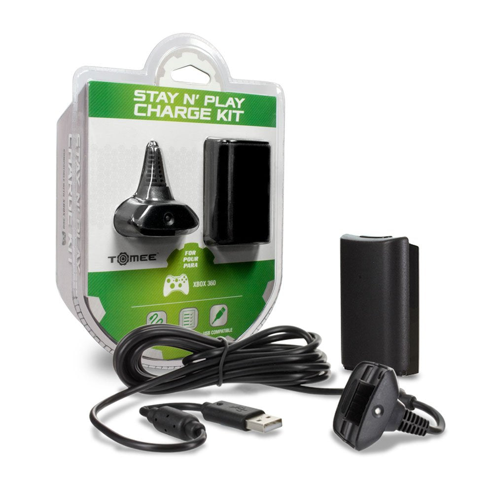 Tomee Stay N Play Controller Charge Kit (Black) - Xbox 360 ACCESSORIES Hyperkin
