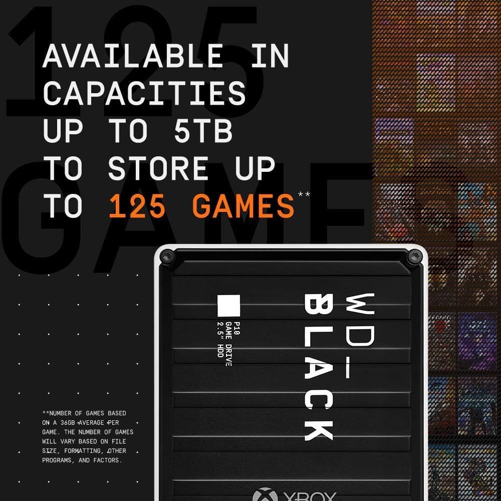 WD_BLACK 5TB P10 Game Drive for Xbox - 1-Month Xbox Game Pass, Portable External Hard Drive for On-The-Go Access To Your Xbox Game library - WDBA5G0050BBK-WESN ACCESSORIES WD