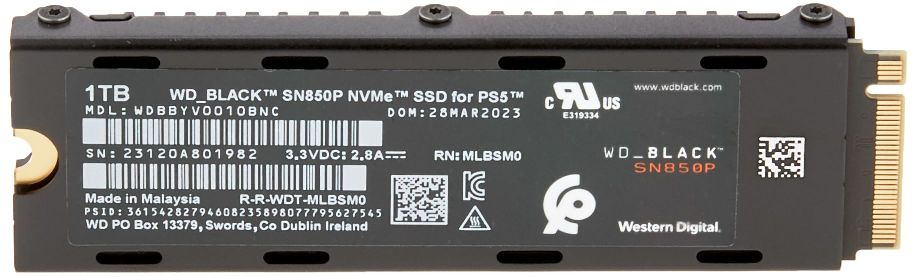 WD_BLACK 1TB SN850P NVMe M.2 SSD Officially Licensed Storage Expansion for PS5 Consoles, up to 7,300MB/s, with heatsink - WDBBYV0010BNC-WRSN - (PS5) PlayStation 5 ACCESSORIES WD_BLACK