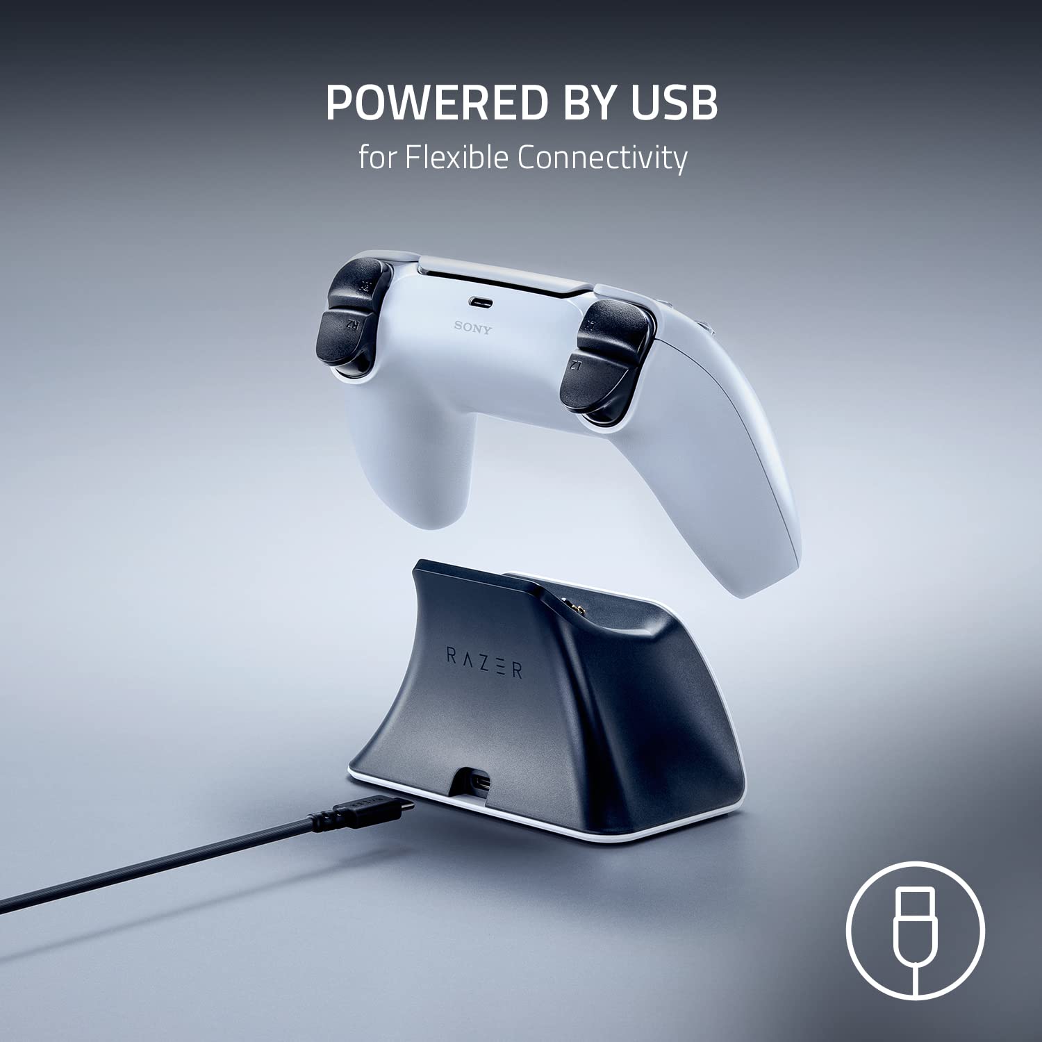 Razer Quick Charging Stand - Curved Cradle Design Matches PS5 DualSense Wireless Controller One-Handed Navigation USB Powered White - (PS5) PlayStation 5 ACCESSORIES Razer