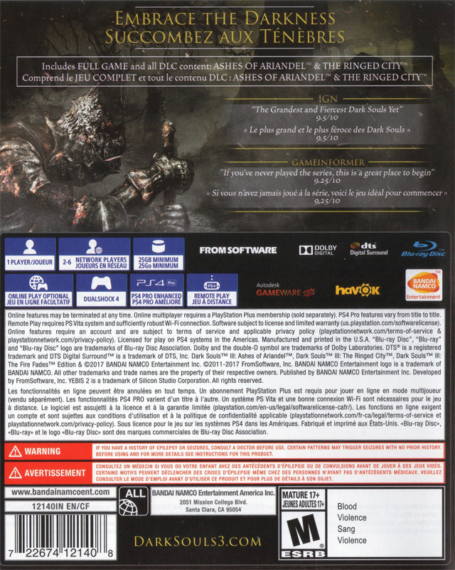 Dark Souls III: The Fire Fades Edition - (PS4) PlayStation 4 [Pre-Owned] Video Games BANDAI NAMCO Entertainment   