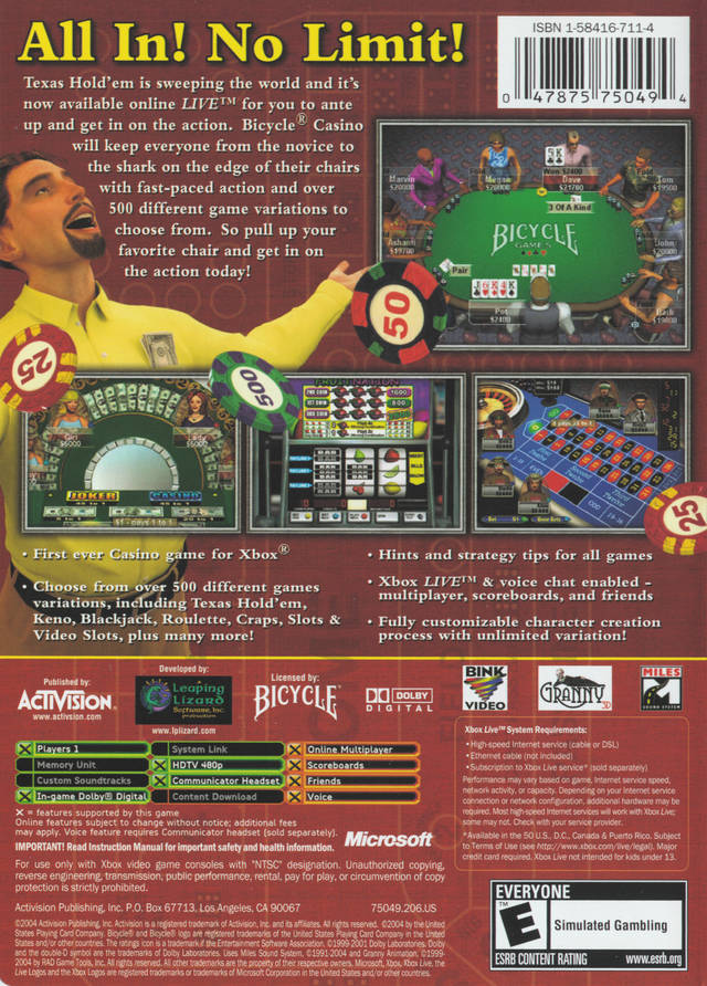 Bicycle Casino - (XB) Xbox Video Games Activision Value   