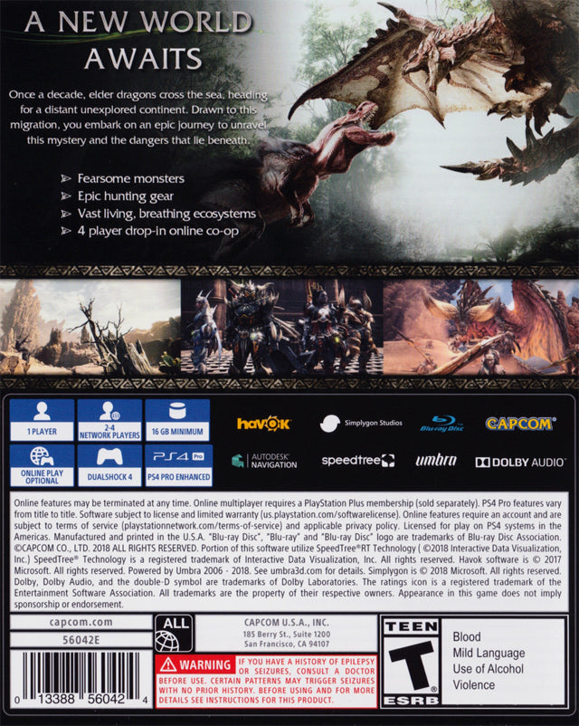 Monster Hunter: World - (PS4) PlayStation 4 Video Games Capcom