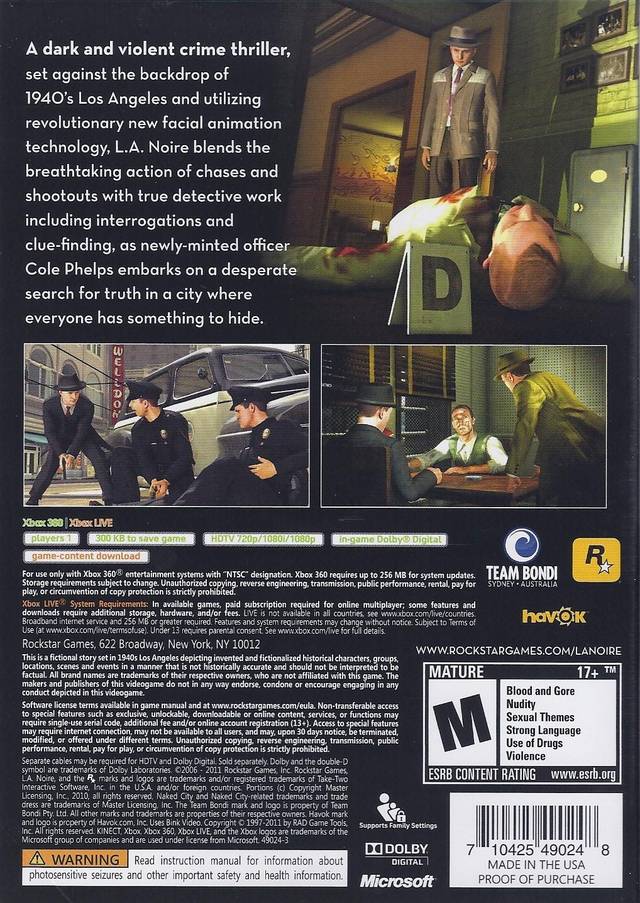 L.A. Noire - Xbox 360 Video Games Rockstar Games   